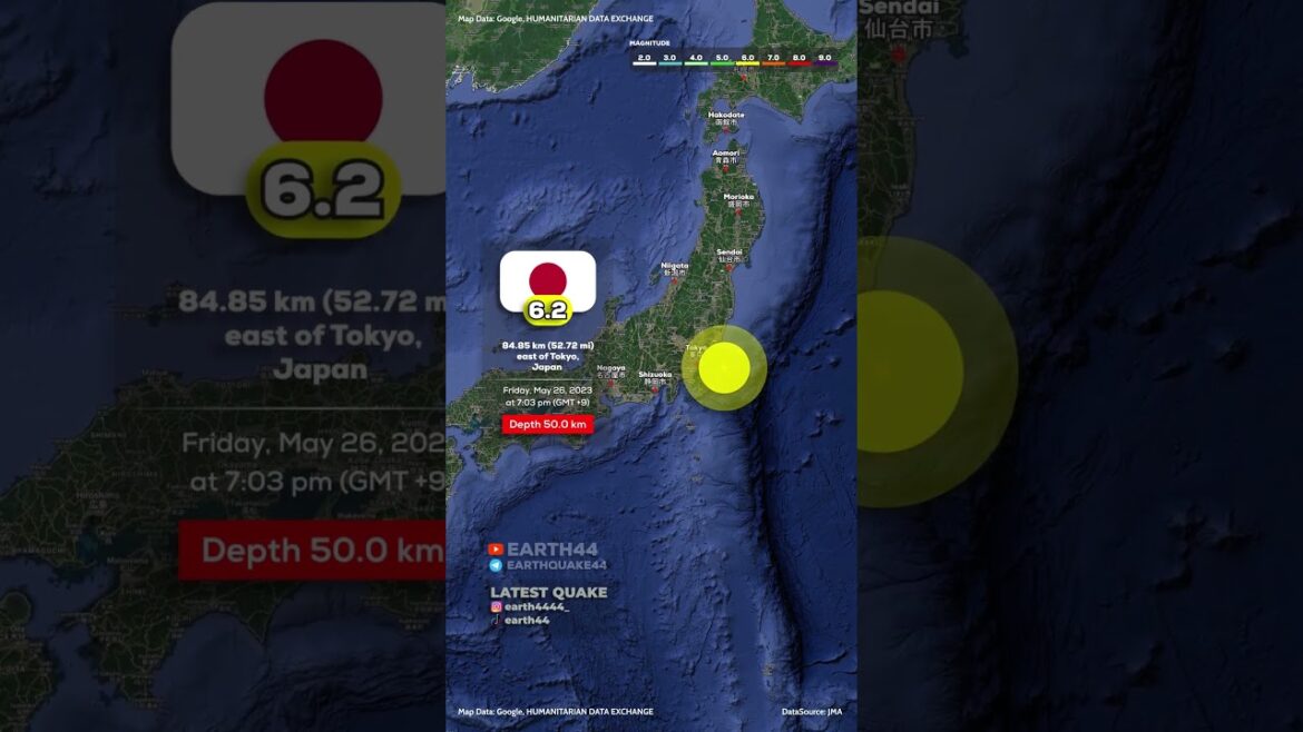 Japan Earthquake - 84.85 km (52.72 mi) east of Tokyo, Japan