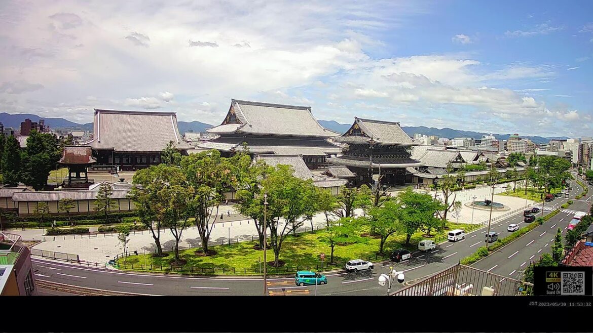 京都ライブカメラ 東本願寺 (KYOTO JAPAN LIVE CAMERA) 森信三郎商舗から生中継 即時影像 紅葉 livecam 銀杏 2023/05/30  0:00～