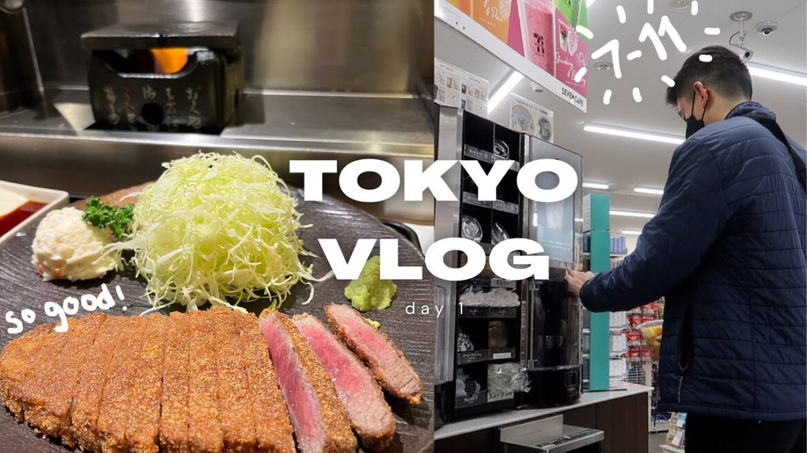 tokyo japan vlog 🇯🇵 | shibuya crossing, standing sushi bar, best gyukatsu, 7-11 (day 1)
