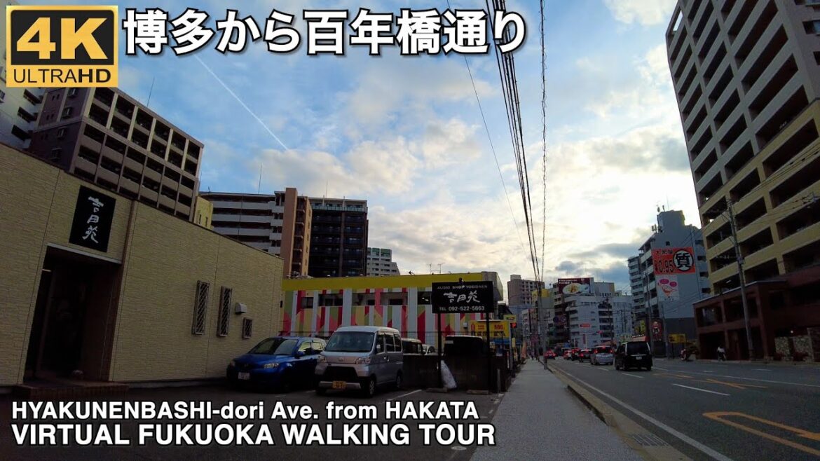 博多から百年橋通りを西鉄平尾駅まで歩く4k60p virtual Fukuoka walking tour from Hakata to Hirao