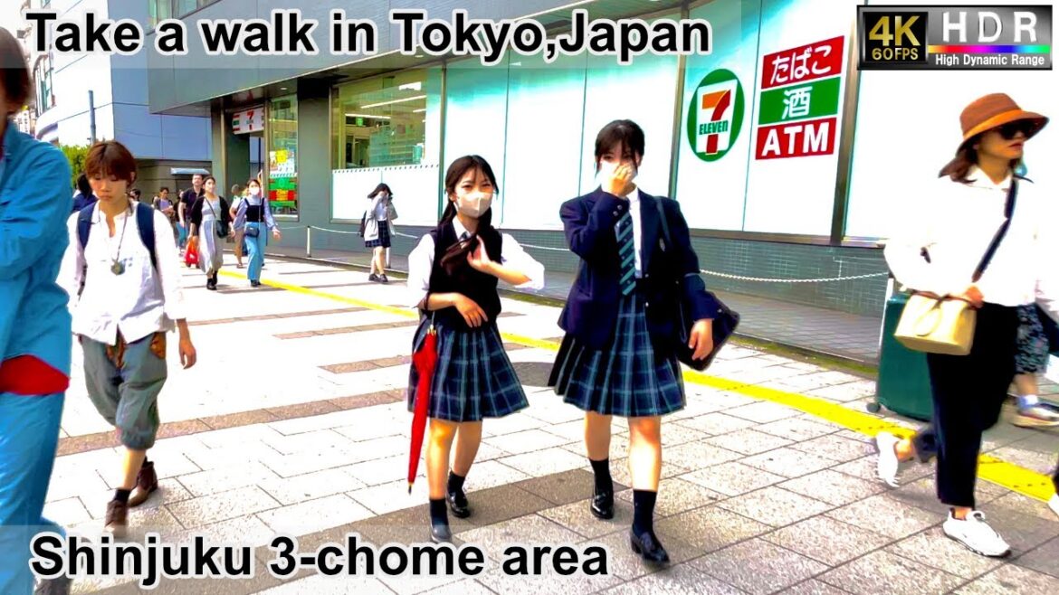 4K 60fps HDR// Take a walk in Tokyo, Japan, Shinjuku St.→Shinjuku 3chome area→Shinjuku Sanchome Sta.