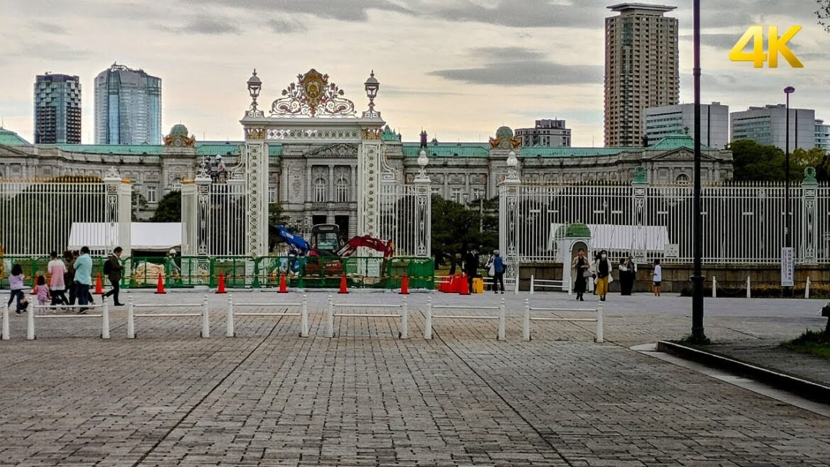 Walking From Akasaka Palace To The Japan National Stadium 4K. Tokyo, Japan.