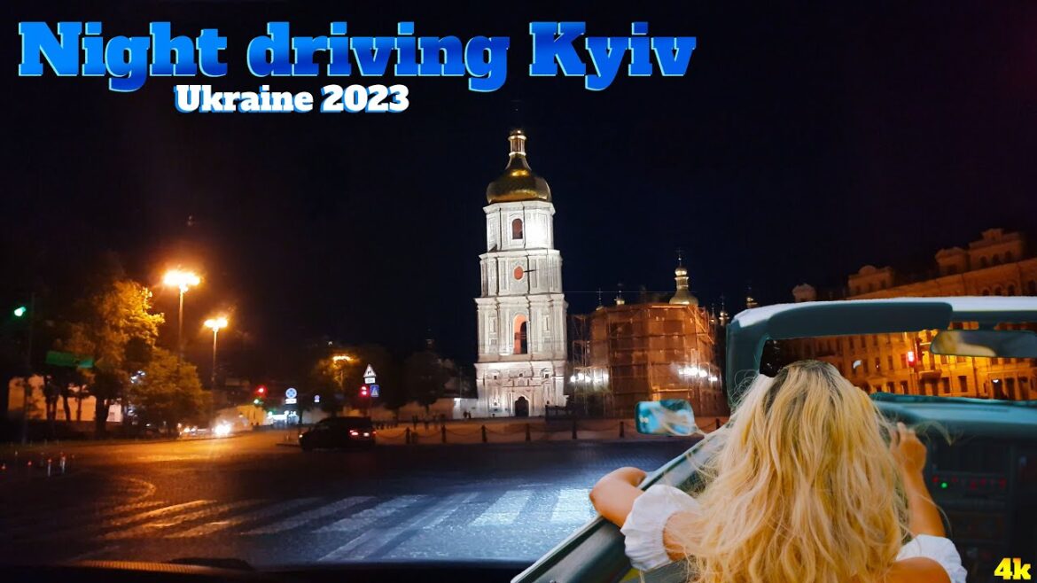 Night driving in Kyiv. Beautiful places in the center. Ukraine 2023. Night driving in Kyiv. Beautiful places in the center. Ukraine 2023.