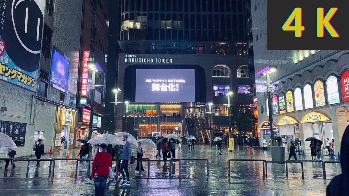 Night Walk Tokyo in the rain (Relaxing Binaural Thunderstorm Sounds for Sleep) 4k ASMR