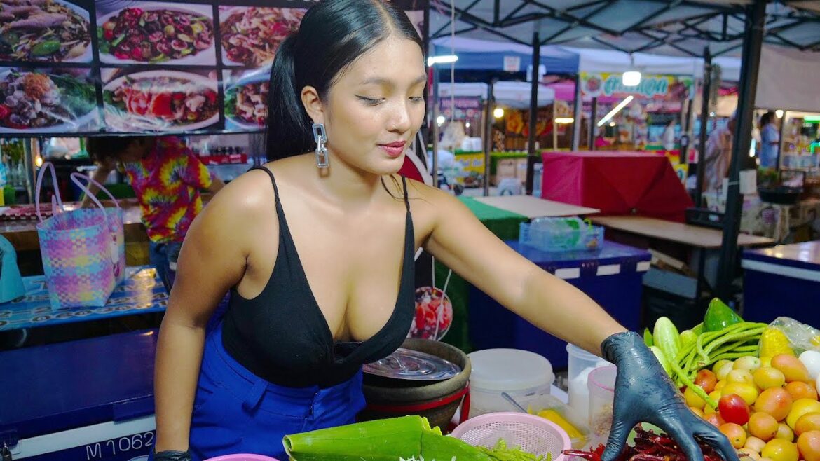 Beautiful Lady Chef is Busy Cooking Som Tam - Thai Street Food
