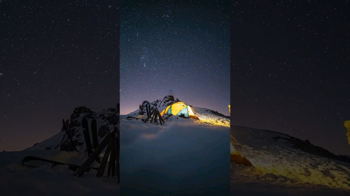 The coldest night of my life #mountains #expedition #starlapse#camping #tent #shorts