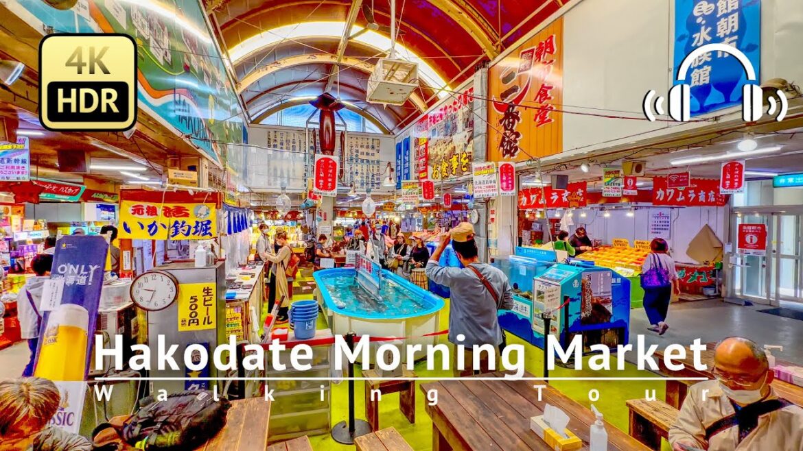 Hakodate Morning Market Walking Tour - Hokkaido Japan [4K/HDR/Binaural]