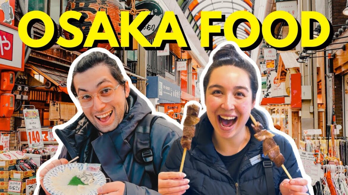 Trying the BEST Street Food in Japan: Osaka Kuromon Ichiba Market, GIANT Oyster, Wagyu & Puffer Fish