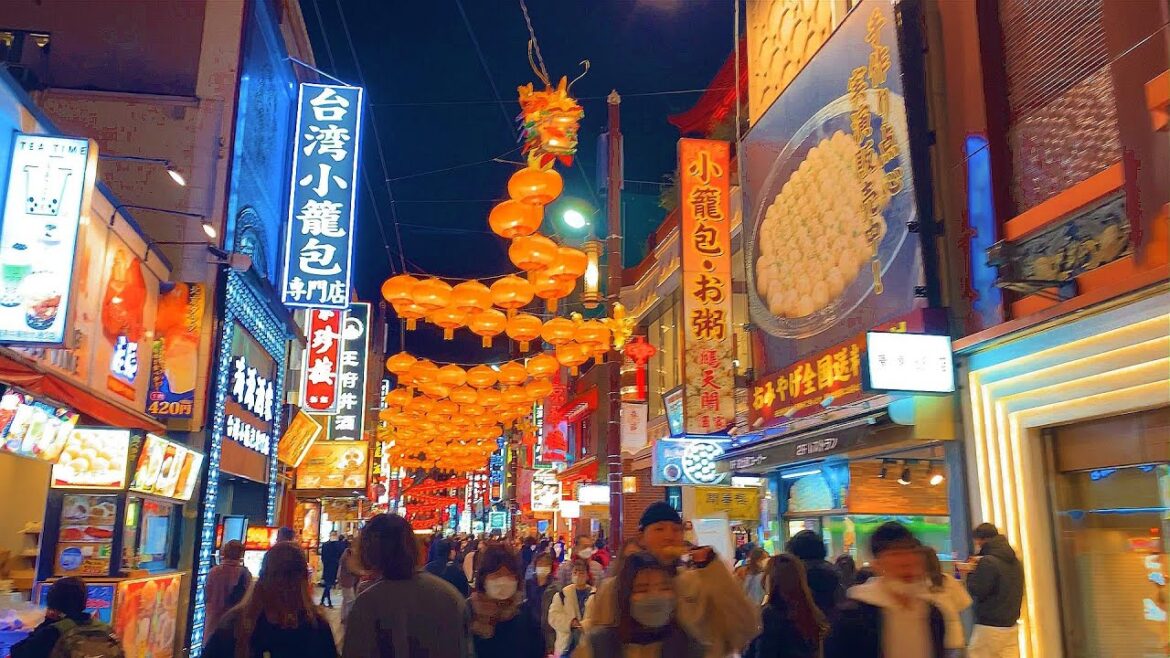 Yokohama China town in Japan Night Walking Tour [4K] Travel guide
