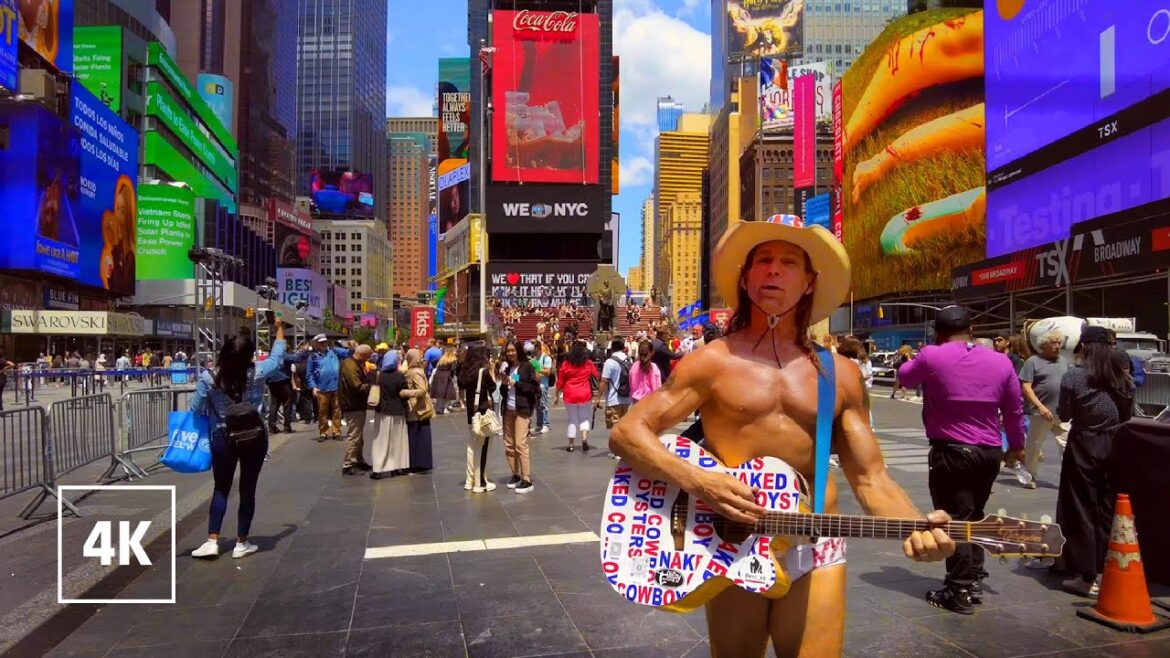 NEW YORK 4K Sunny Times Square Virtual Tour, Walking in Manhattan