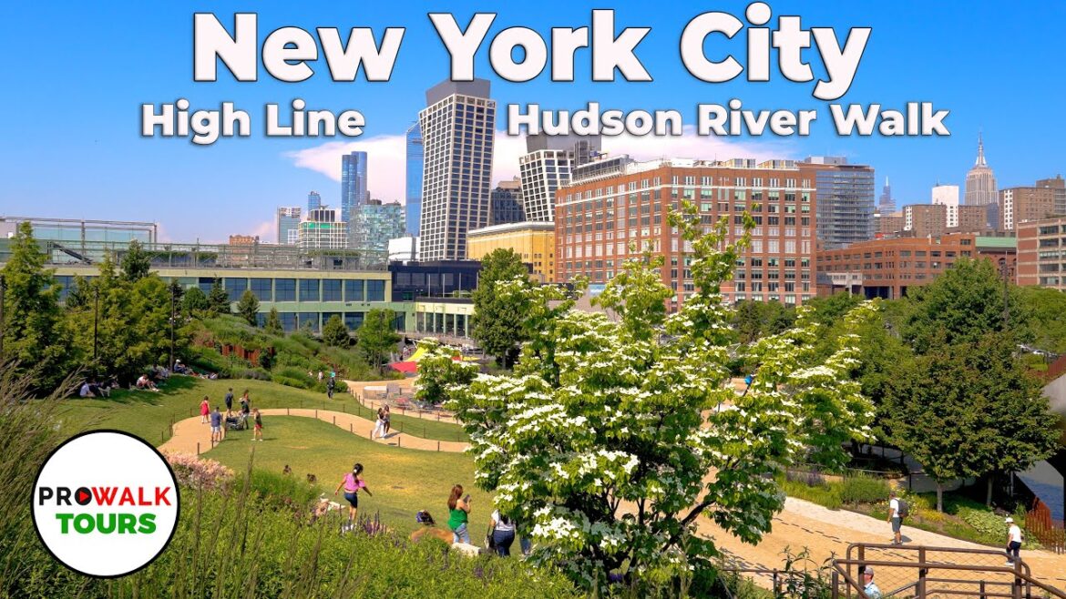 High Line & Hudson River Walk - 4K with Captions -  New York City Treadmill Exercise