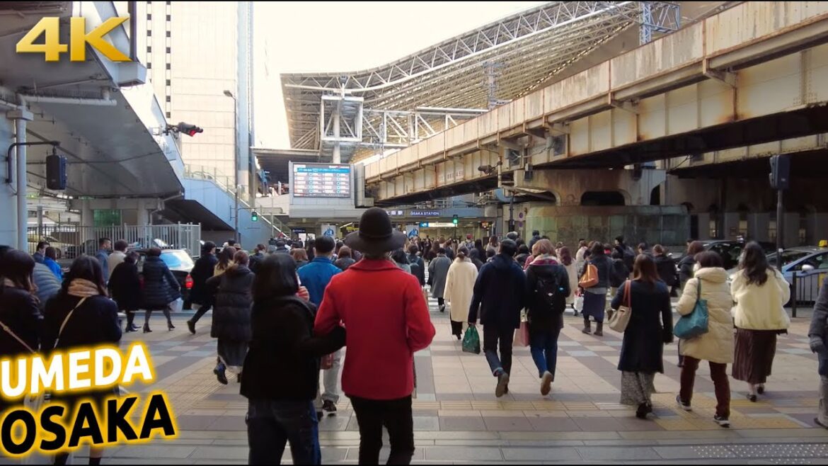 Osaka - Umeda evening walk, enjoy the atmosphere of a big japanese city [4K]