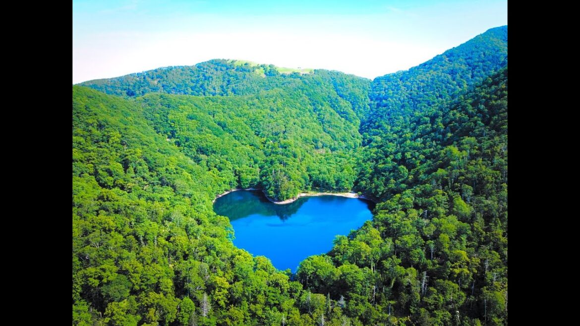 8K HDR 北海道 豊似湖 カムイの秘境湖 ハート形の全景と晴天の姿 Hokkaido, Toyoniko in Fine Weather,Deeply Located Quiet Lake