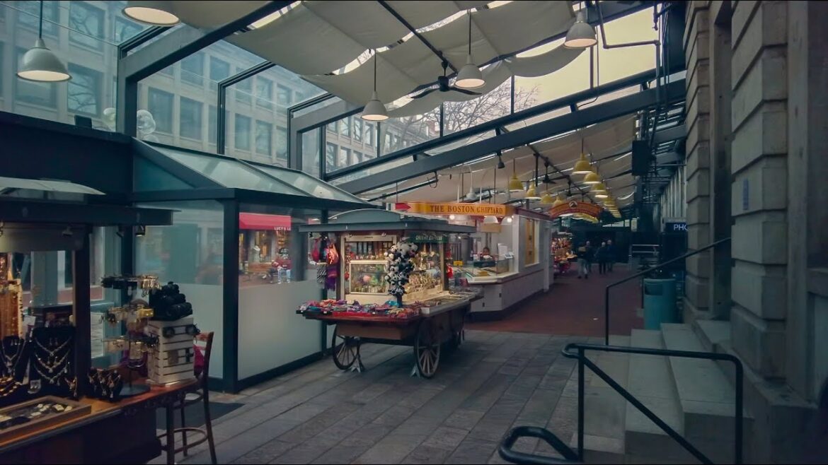 Downtown Boston walk through Quincy Market | Boston Walking Tour 4K