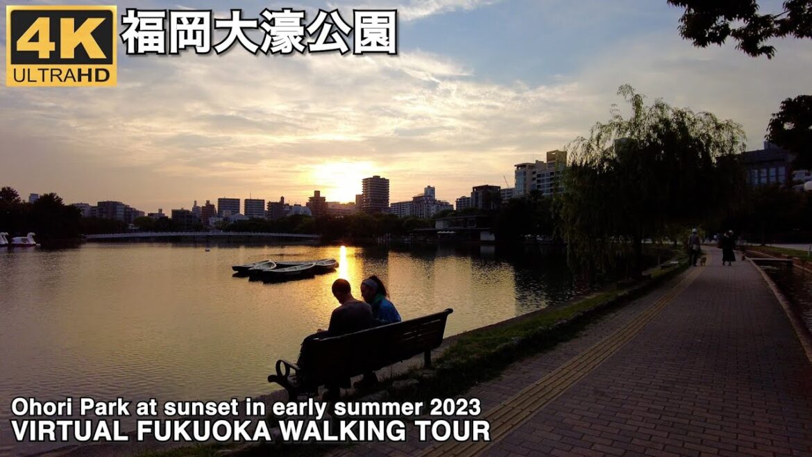 福岡大濠公園を歩く4k60p virtual Fukuoka walking tour Ohori park at sunset in early summer 2023