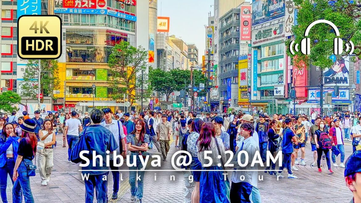 Super Early Morning Shibuya @ 5:20AM 2023 Walking Tour - Tokyo Japan [4K/HDR/Binaural]