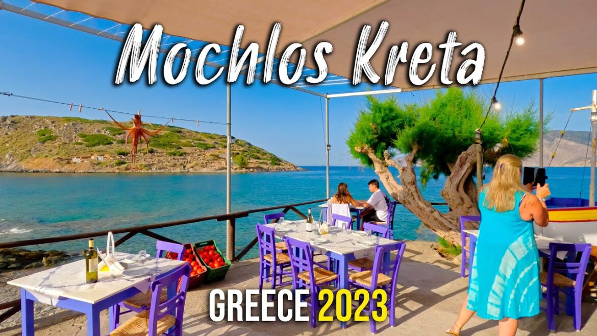 Crete Greece, Mochlos seaside village, sitia, walking tour 4k, Drone shots, Kreta, Greece 2023