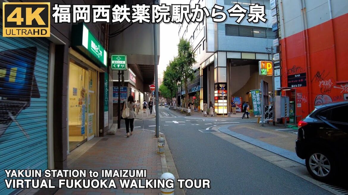 福岡西鉄薬院駅から今泉へ歩く4k virtual Fukuoka walking tour from Yakuin station to Imaizumi