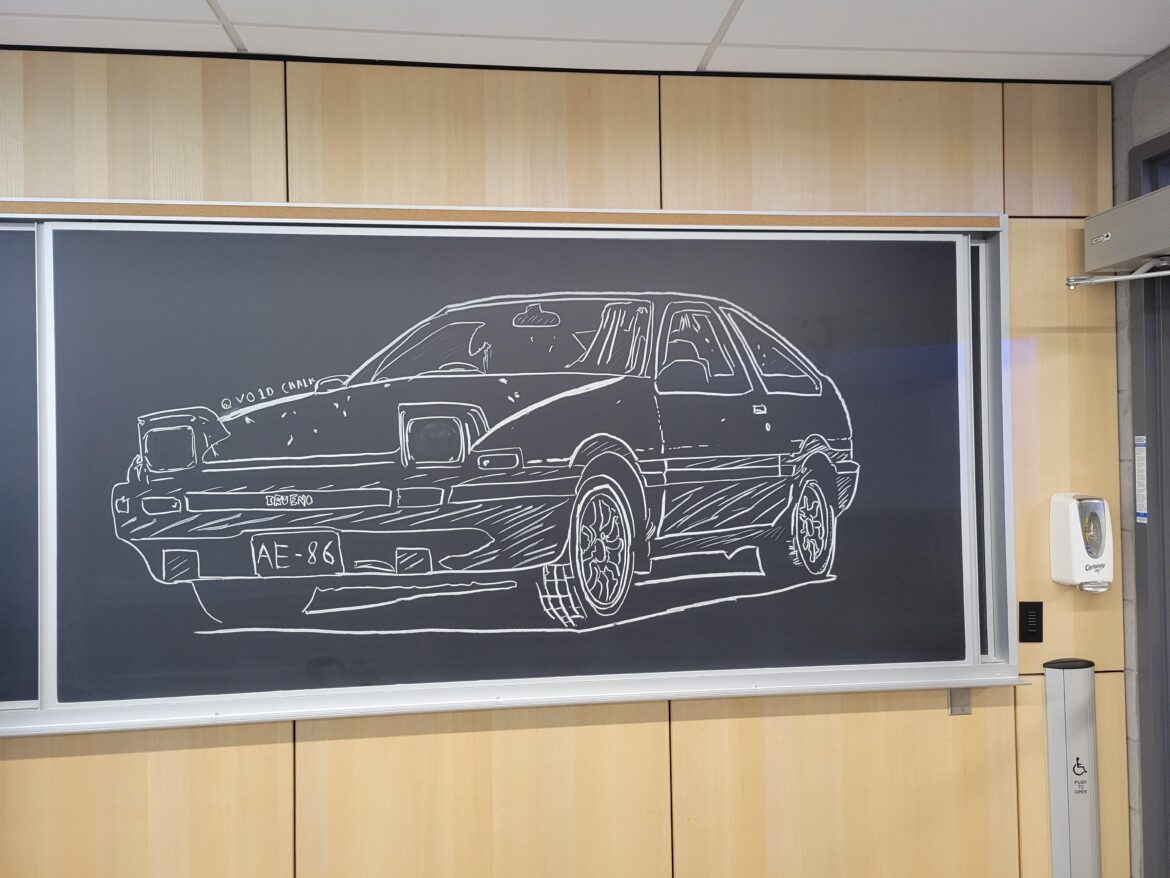I know its no car but its a JDM. Toyota AE86 from Initial D on my university chalkbored