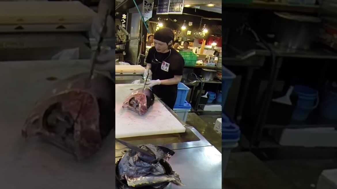 Une incroyable découpe du thon rouge Maguro à Wakayama au Japon.