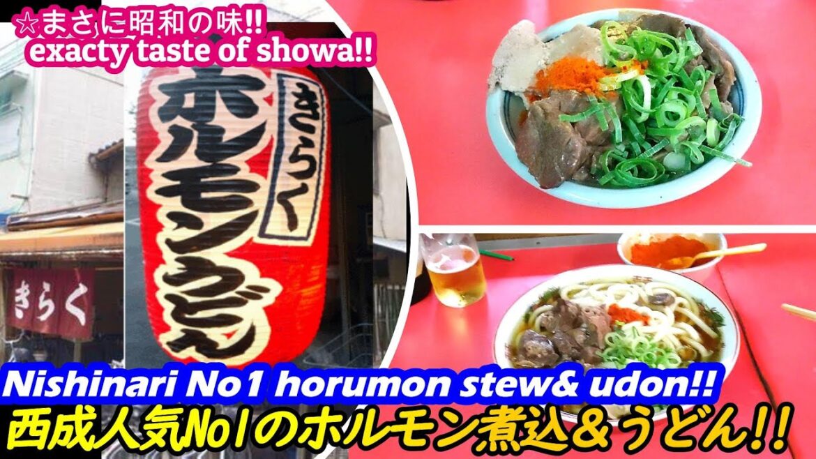 【激安!!西成人気No1のホルモン煮込＆うどん!!】きらく KIRAKU japanese street food horumonyaki horumon-udon yakiniki 大阪 せんべろ