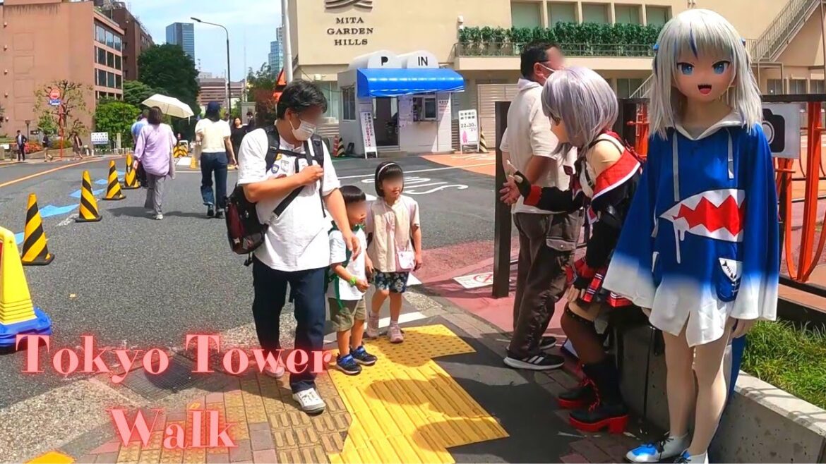 Tokyo Tower from Akabanebashi. Tokyo walking tour. 【4K】7.2023-3