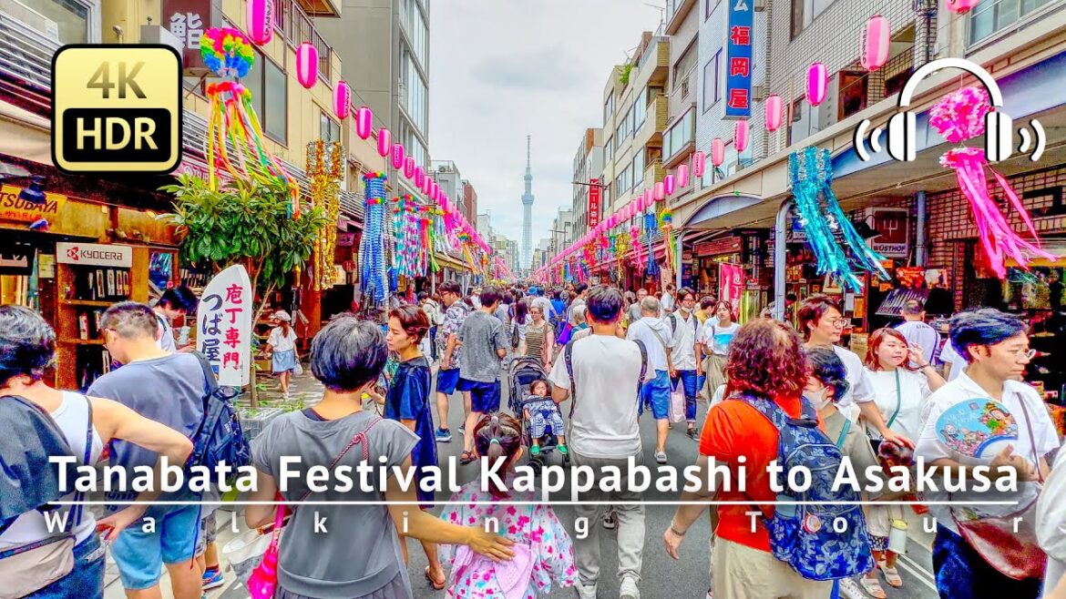 Tanabata Festival Kappabashi to Asakusa Walking Tour - Tokyo Japan [4K/HDR/Binaural]
