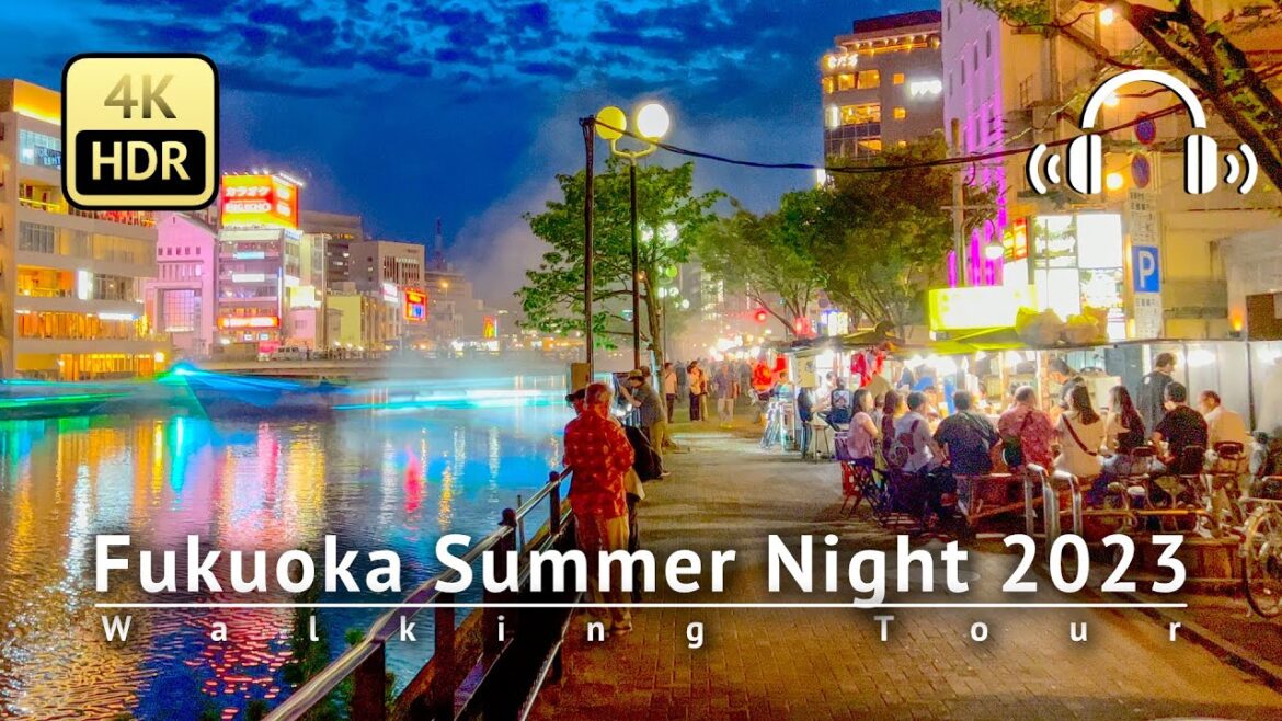 Summer Night in Fukuoka 2023 Walking Tour - Fukuoka Japan [4K/HDR/Binaural]