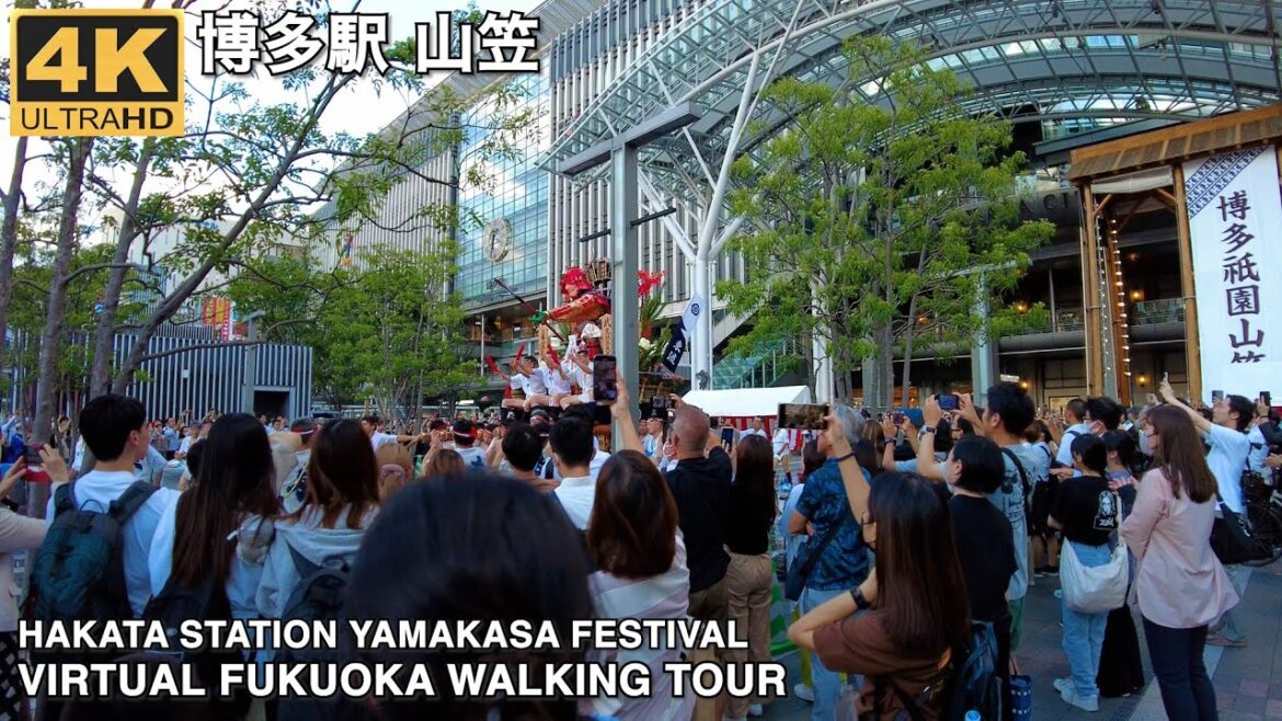博多駅博多祇園山笠流れ4k virtual Fukuoka walking tour Hakata station Hakata Gion Yamakasa Festival 2023