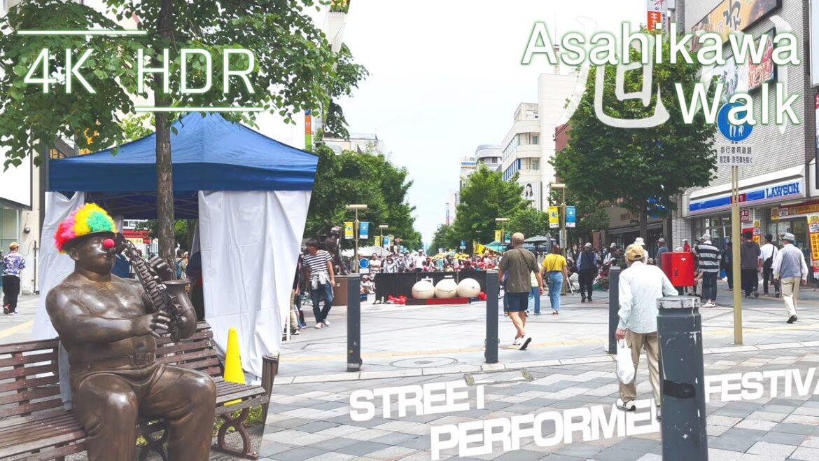 Walk around lively atmosphere at weekend city center street in Asahikawa, Hokkaido, Japan | 4K HDR