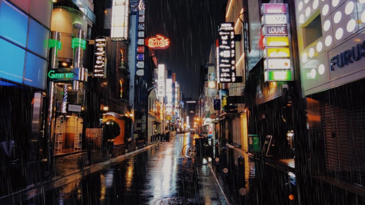 4K ASMR Heavy Rain Walk at Night | Kitashinchi Osaka Japan | Rain Ambience Sounds Relax Sleep Stress