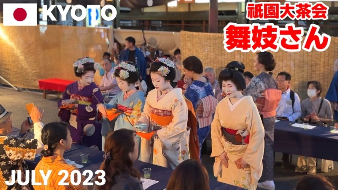 【京都祇園祭】祇園大茶会の舞妓さん2023/07/16 華やかで美しい着物姿 今年から開催 Gion Tea Party, Kyoto, Japan