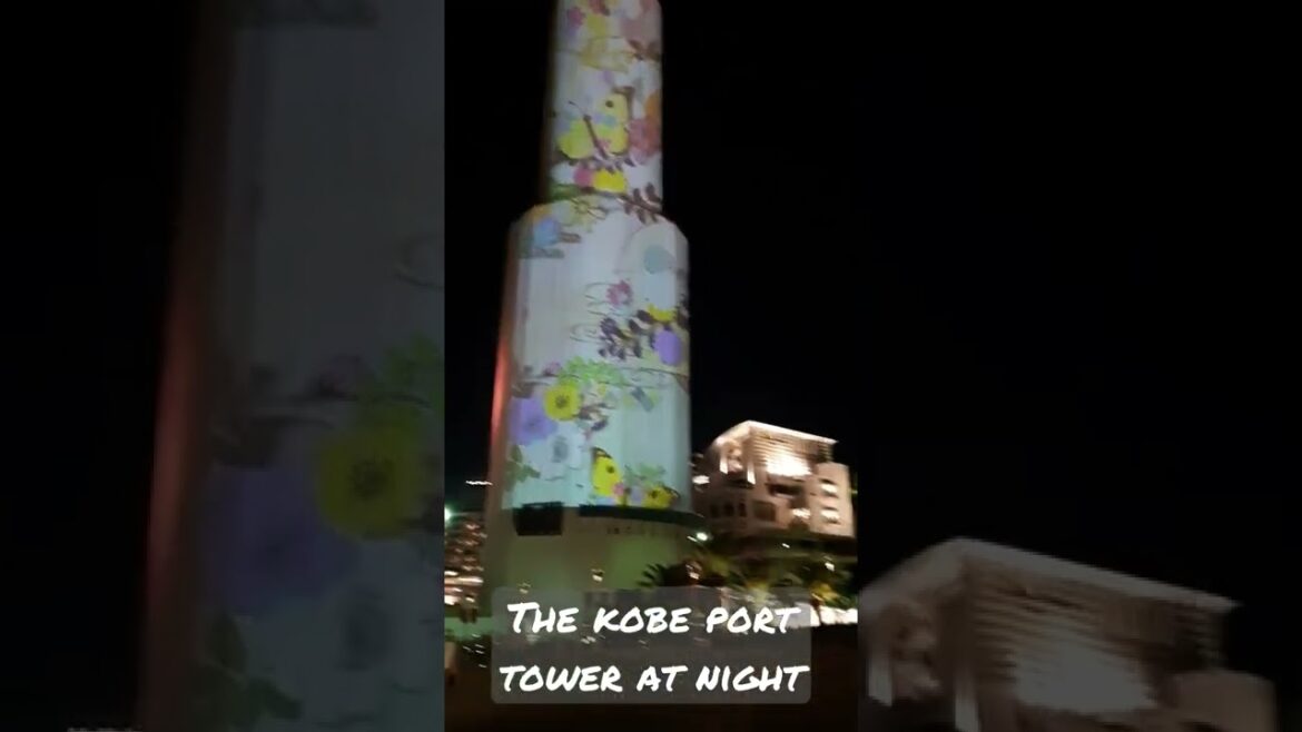 The Kobe Port Tower's art projection at night #kobe