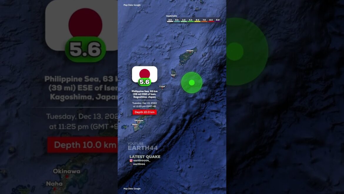 Kagoshima, Japan Earthquake - Philippine Sea, 63 km (39 mi) ESE of Isen, Kagoshima, Japan