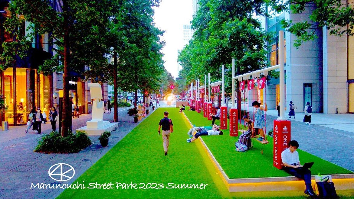 4K【丸の内ストリートパーク】丸の内仲通り 夏 2023 東京 Japan