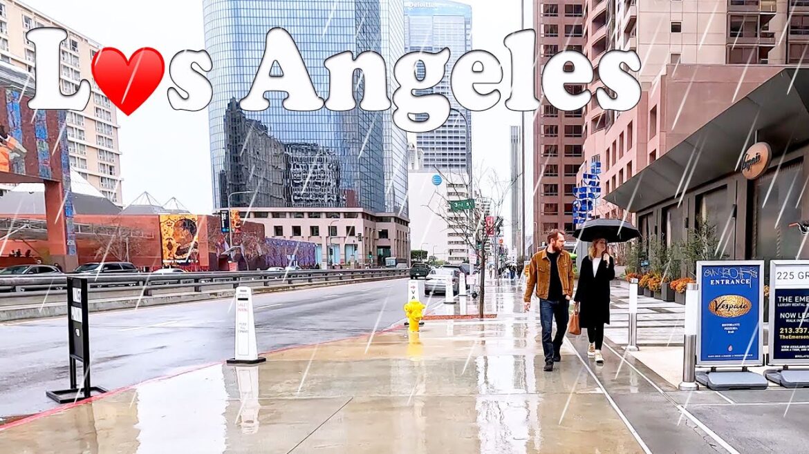 Walking Tour On A Rainy Day In Downtown Los Angeles - California | Financial District | The Bloc