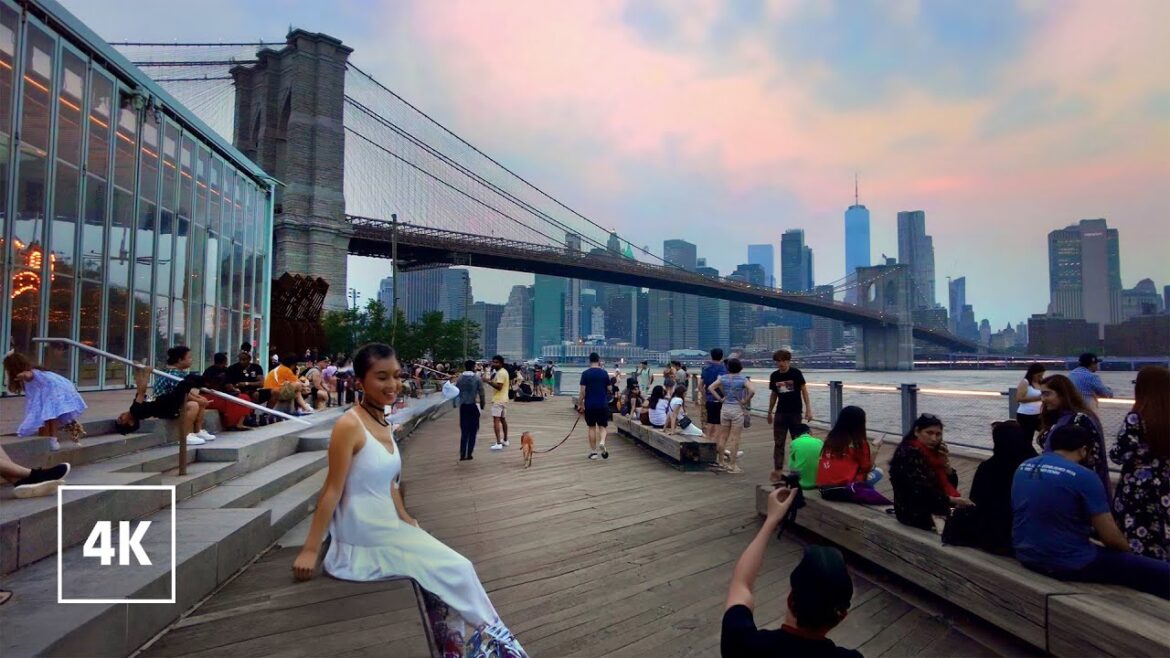 [4K] NEW YORK CITY - Sunset Walk Tour Brooklyn Bridge Park, NYC , USA