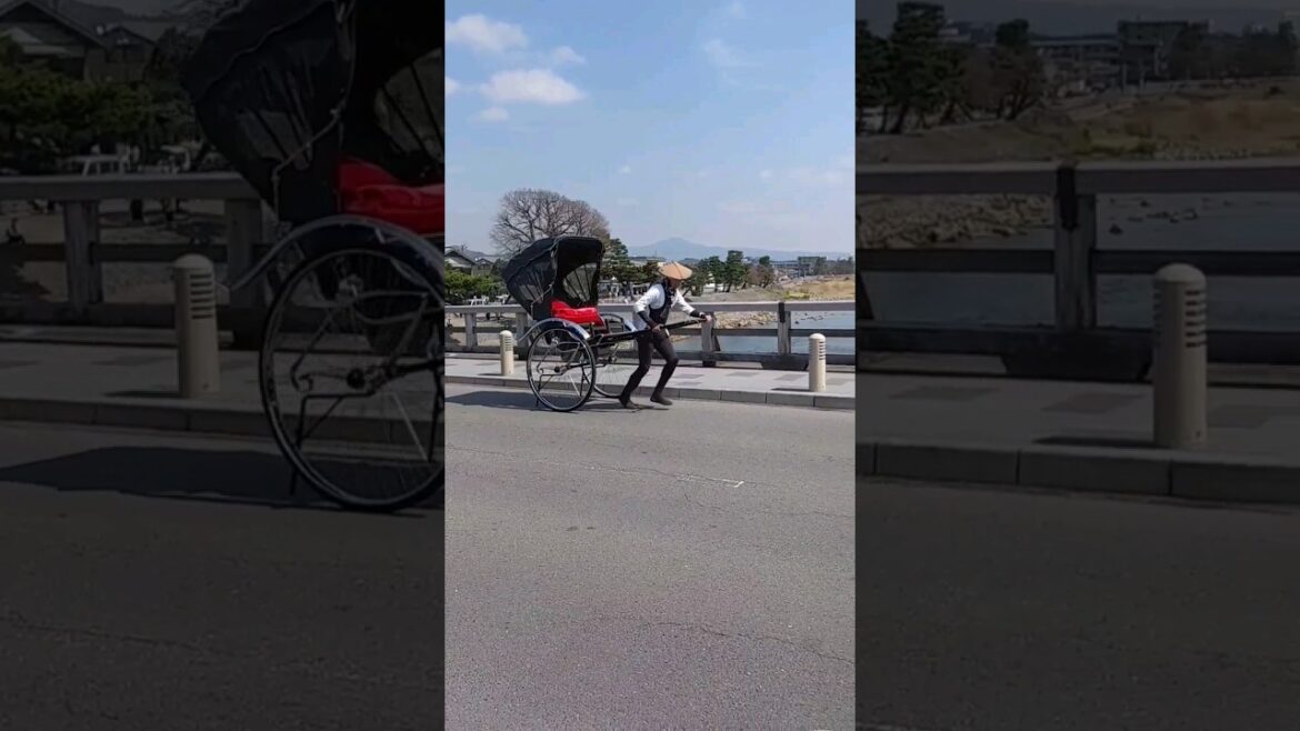 Rickshaw on Togetsukyo "Moon Crossing" Bridge Arashiyama, Kyoto, Japan