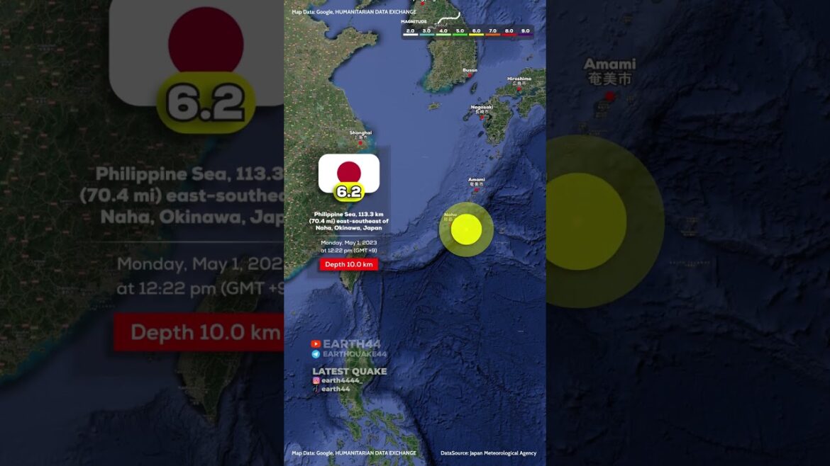Japan, Okinawa Earthquake - Philippine Sea, 113 km (70 mi) east-southeast of Naha, Okinawa, Japan