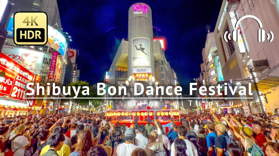 Bon Dance in the Shibuya Crossing Walking Tour - Tokyo Japan [4K/HDR/Binaural]