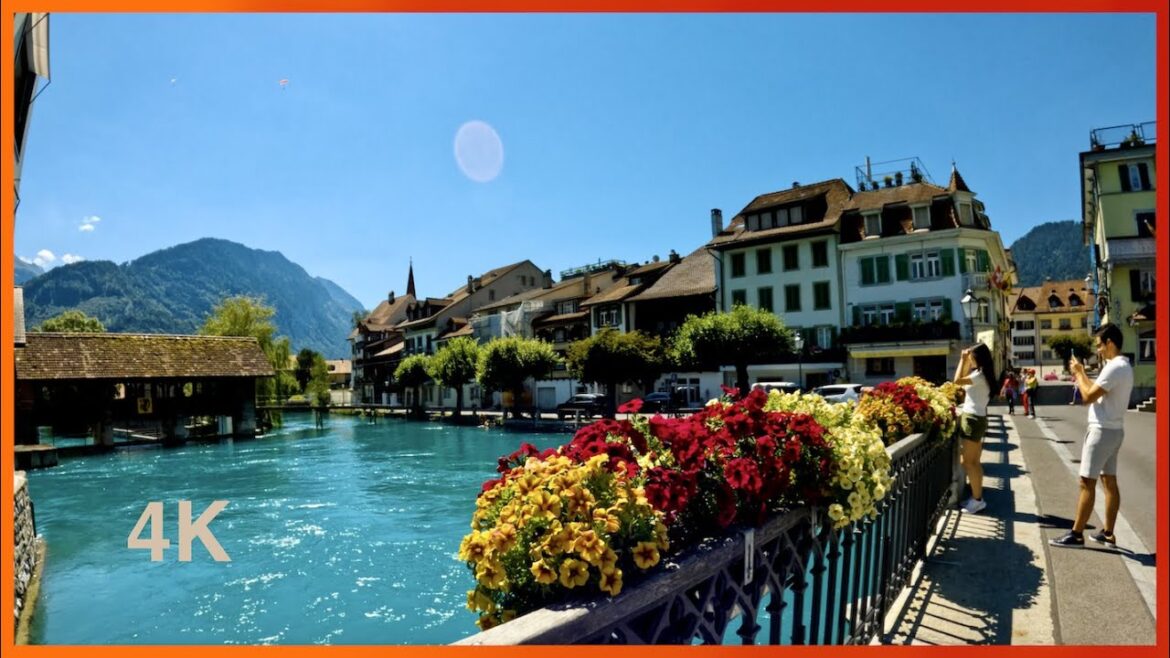 4K  |  Walking in Interlaken Switzerland Alongside River |  Sunny Day  |  City Ambience  |  ASMR 4K  |  Walking in Interlaken Switzerland Alongside River |  Sunny Day  |  City Ambience  |  ASMR