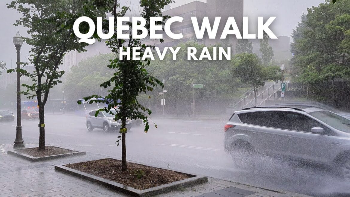 Heavy Rain Walk Quebec, Canada | Rain Sound 4K HDR