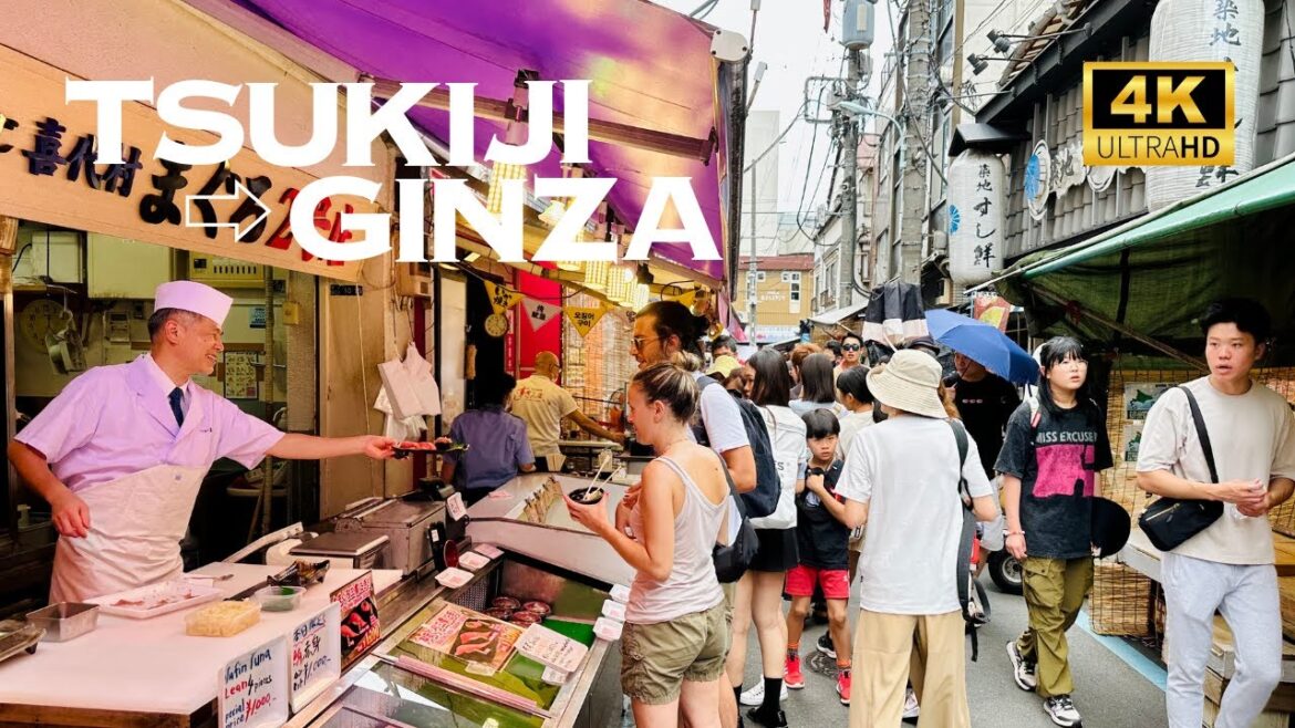 [4K] Tsukiji Fish Market→GINZA, Tokyo 🐧 Nonstop Walking Tour / 築地→銀座 東京 散歩
