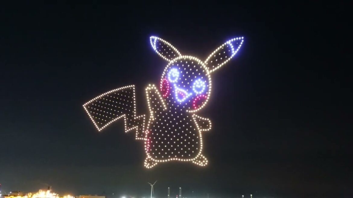 Pokémon Drone Show, Ferris Wheel Pokémon Illumination (Uncut) - 2023 Pokémon World Championships