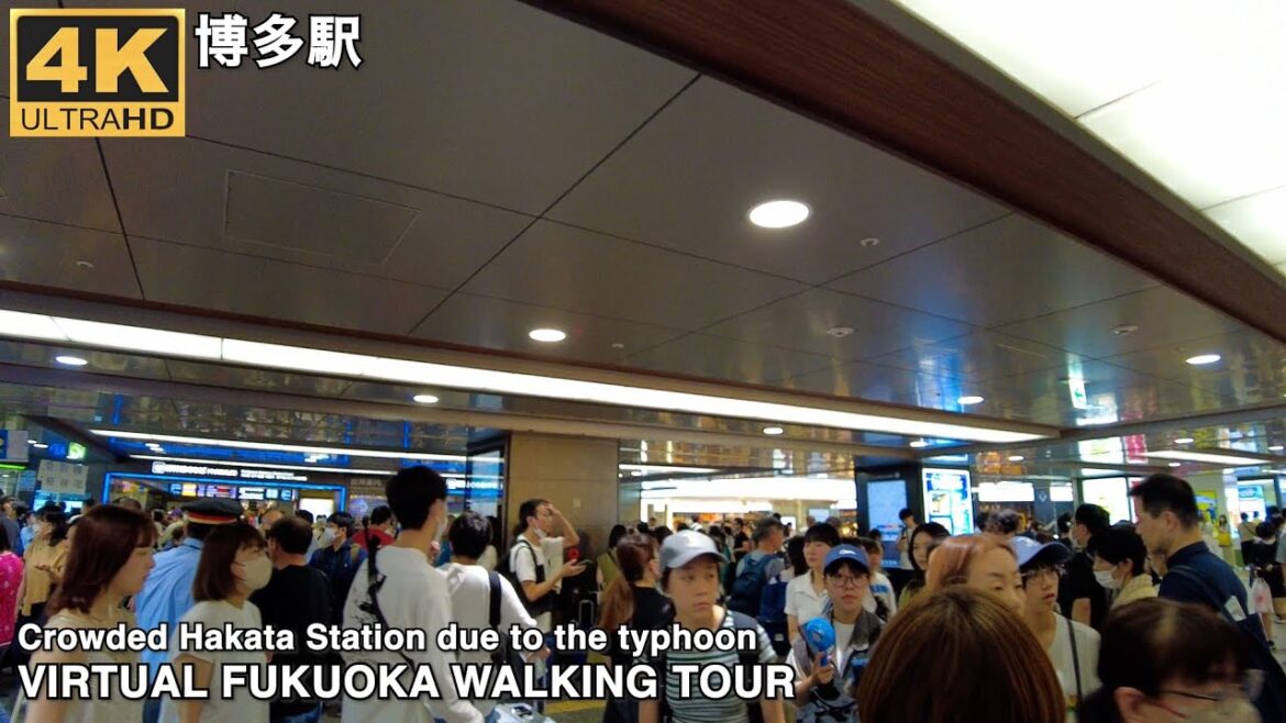 博多駅混雑を歩く4k virtual Fukuoka japan walking tour in Crowded Hakata Station due to the typhoon