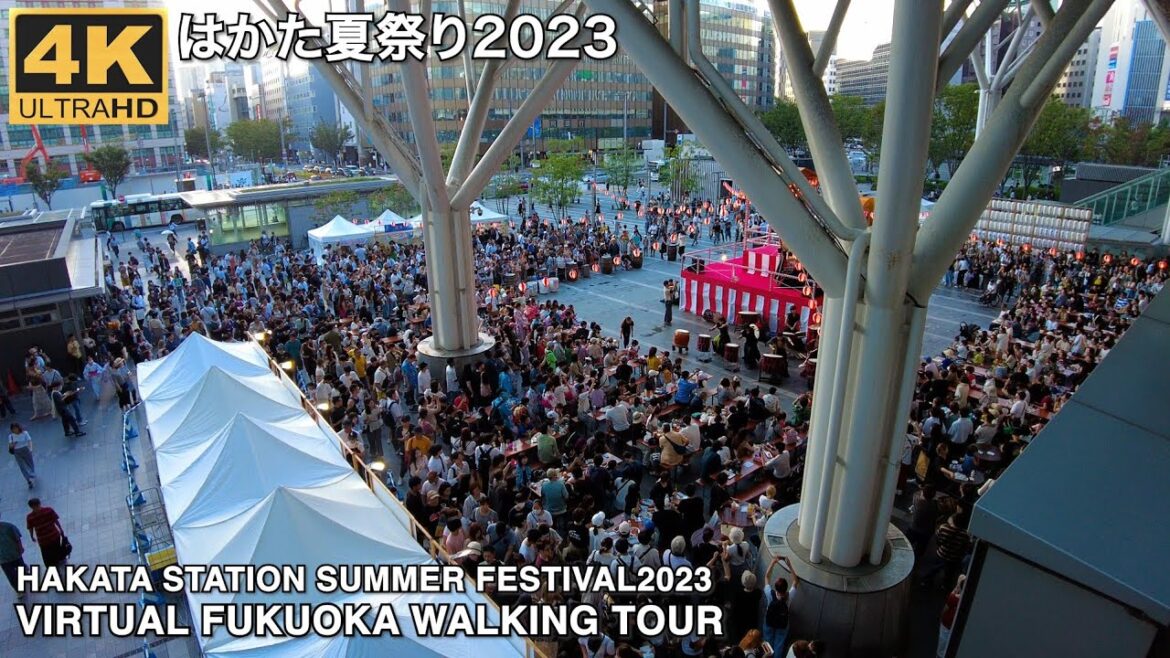 博多夏祭り2023を歩く4k virtual Fukuoka japan walking tour Hakata station Summer Festival