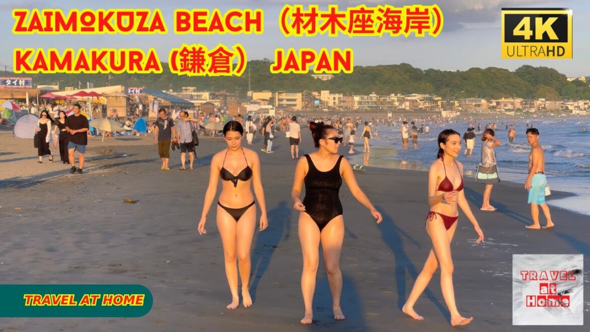 4k hdr japan travel | Walk in ZAIMOKUZA BEACH（材木座海岸）Kamakura (鎌倉） japan |  Relaxing Natural ambience