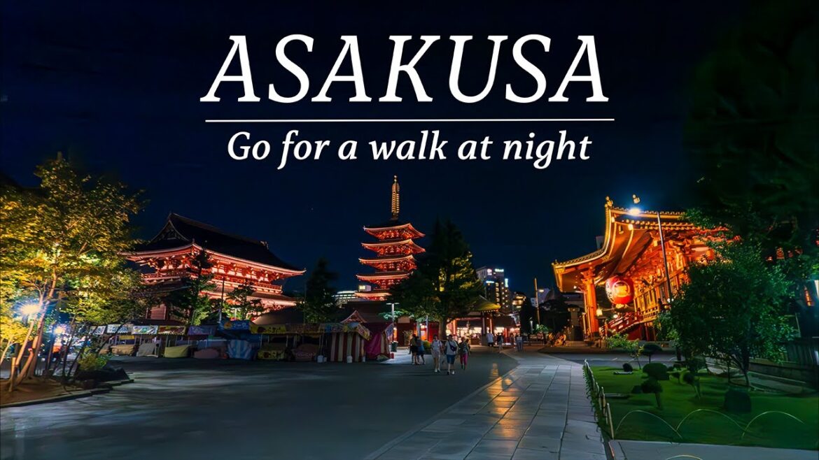 [Tokyo][4K] Walking around Asakusa Temple at night.