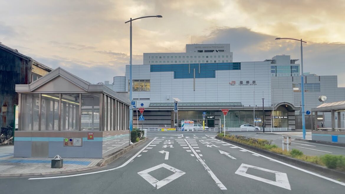 Morning Drive from Toyohashi City Train Station towards Toyokawa City Aichi Japan