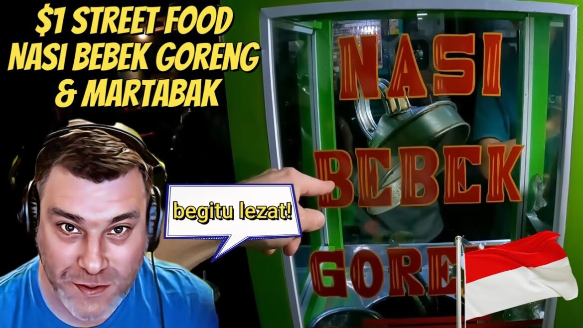 $1 Street Food - Nasi Bebek Goreng & Martabak in Surabaya, Indonesia Reaction 🇮🇩